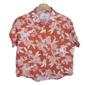 The Normal Brand | Orange Tropical Floral Cropped Button Front Shirt Size XS
